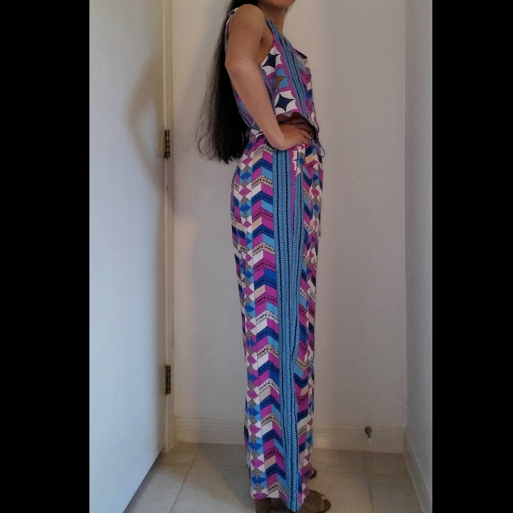 SHEIN SXY Buttoned Geometric Print Top & Wide Leg Pants